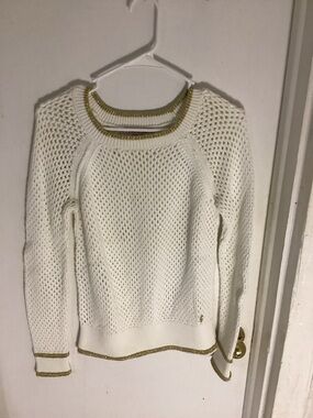 Juicy Couture White Knit Sweater With Gold Trim Size Small